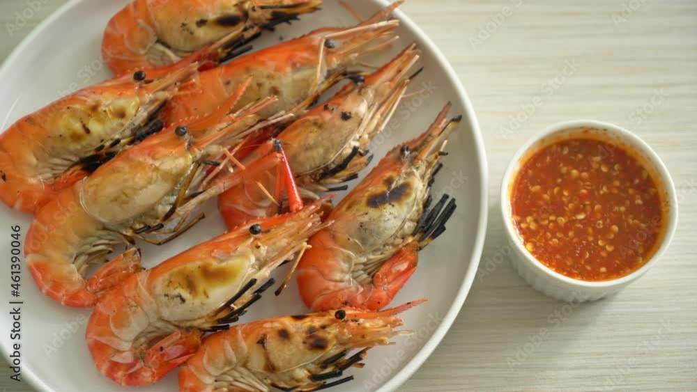 grilled river prawns or shrimps - seafood style grilled river prawns or shrimps - seafood style
