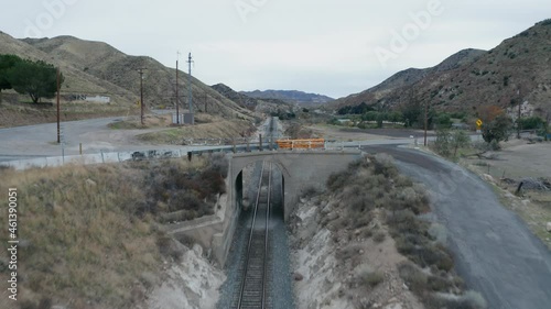 Descending onto empty train tracks in Soledad, California photo