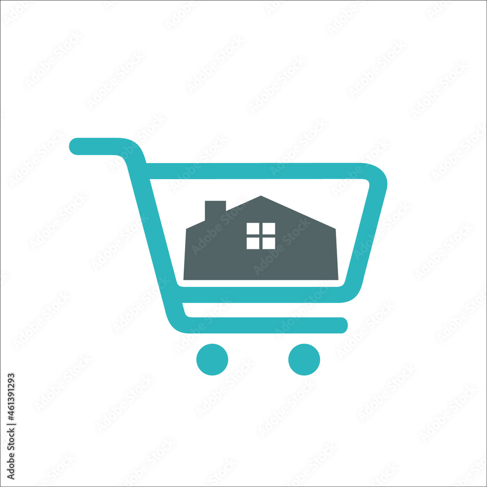 shopping cart icon with house shopping cart icon with house