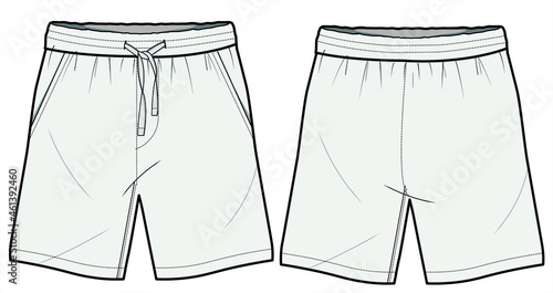 Men's Knit Short, Boy's Knit Short Front and Back View. fashion illustration vector, CAD, technical drawing, flat drawing.	