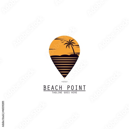 Beach point logo with palm trees symbol, beach logo design concept vector 