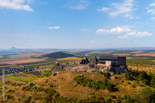 Castle of Boldogko in Hungary. Medival fort in Zemplen mountins in clean panoramic landscape. Famous tourist attraction in north Hungary.