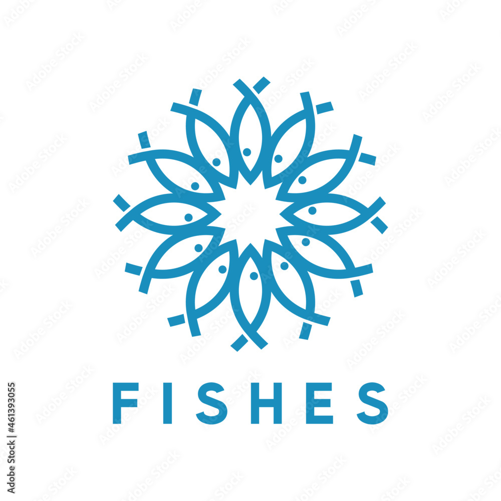 Blue line art fishes logo template Blue line art fishes logo template