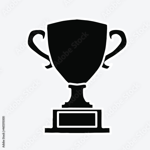 Silhouette of gold cup, trophy isolated on white background with white line art.