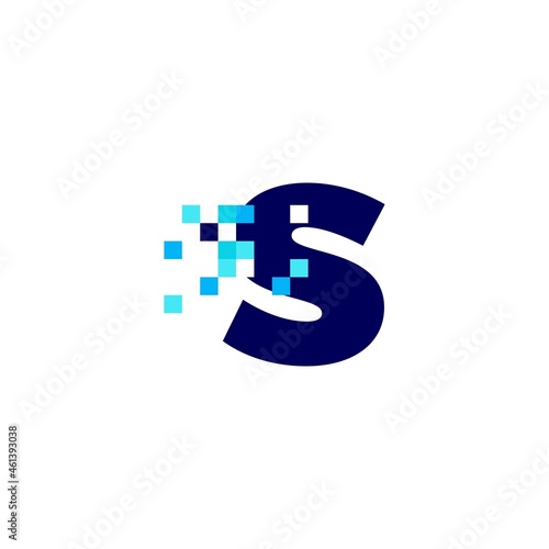 s letter lowercase pixel mark digital 8 bit logo vector icon illustration