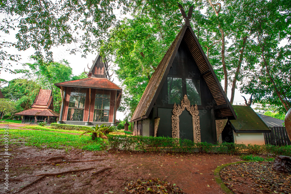 Background of tourist attractions in Chiang Rai of Thailand, Baan Dam or Baan Dam Museum is an art museum. will be a group of wooden houses Lanna Art Strange shaped cement house, Thai style house The 