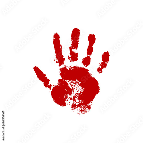 Blood hand print on a white isolated background. Red print. Vector illustration
