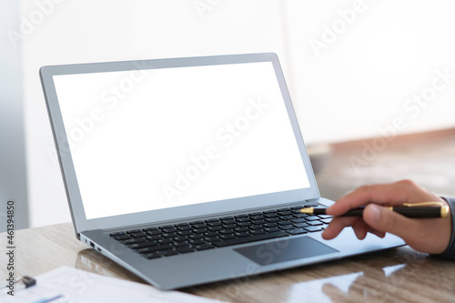 Man using laptop blank screen while sitting in office.
