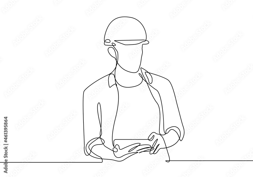 Builder in Helmet Continuous One Line Drawing. Builder People One Line Illustration. Abstract Minimalist Contour Line Drawing. Vector EPS 10 Builder in Helmet Continuous One Line Drawing. Builder People One Line Illustration. Abstract Minimalist Contour Line Drawing. Vector EPS 10