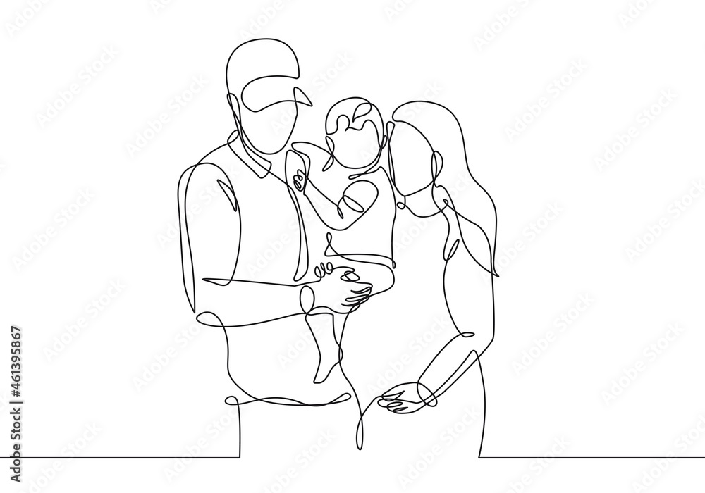 Pregnant Woman and Man Line Art Abstract Silhouette. Pregnancy Continuous Line Drawing. Modern Illustration for Clothes, Logo Design, Print, Emblem Design. Isolated Vector Illustration.
