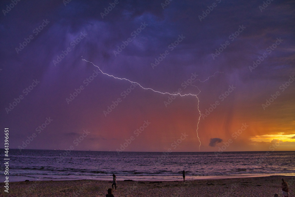 Lightning storm at sunset in Carpinteria