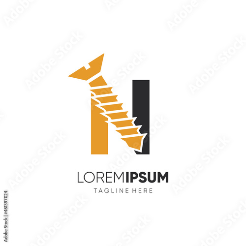 Letter N Initial Screw Logo Design Vector Icon Graphic Emblem Illustration Background Template