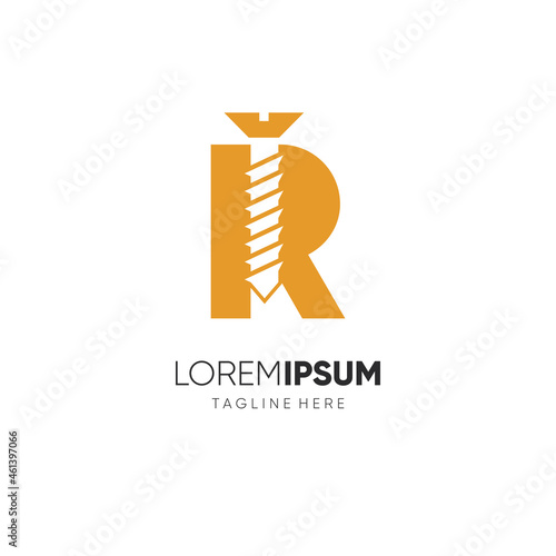 Letter R Initial Screw Logo Design Vector Icon Graphic Emblem Illustration Background Template