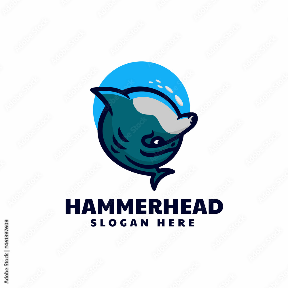 Vector Logo Illustration Hammerhead Simple Mascot Style. - obrazy, fototapety, plakaty 