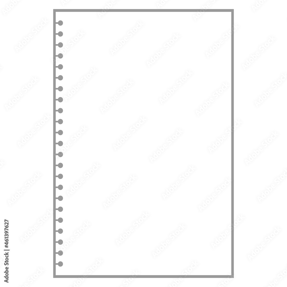 blank white notepad sheet for notes with ring holes