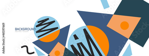 Abstract background. Blocks, lines, triangles, circles composition. Techno or business concept for wallpaper, banner, background, landing page