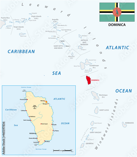 vector map of the Lesser Antilles with the Dominica Island
