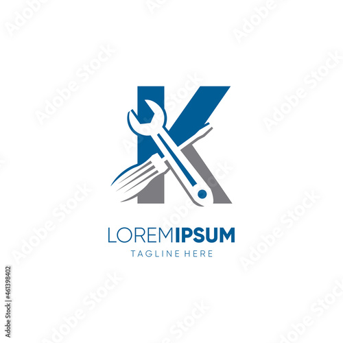 Letter K Screwdriver and Wrench Logo Design Vector Icon Graphic Emblem Illustration Background Template