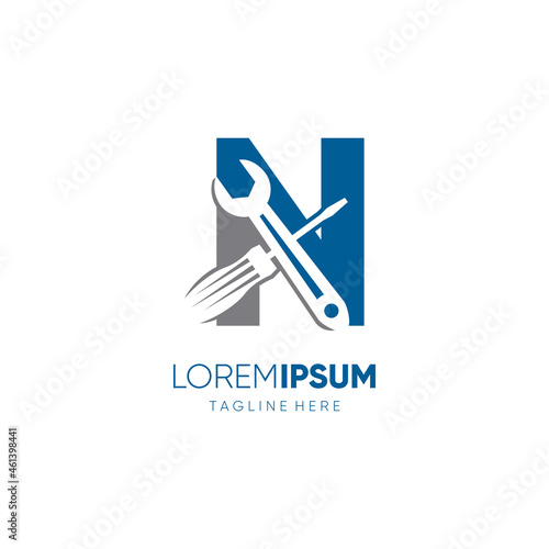 Letter N Screwdriver and Wrench Logo Design Vector Icon Graphic Emblem Illustration Background Template