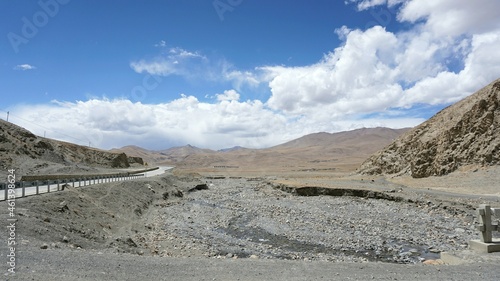 Beautiful Blue Sky Mountain Rock Landscape in Tibet