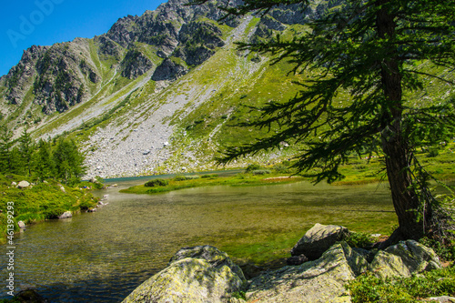 Beautiful lake of Arpy in Val Aoste in Italy photo