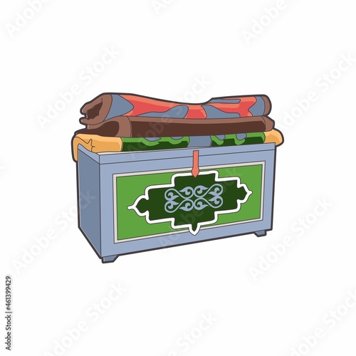'Sandyk' is a Kazakh national chest for storing valuables. White background. Vector.