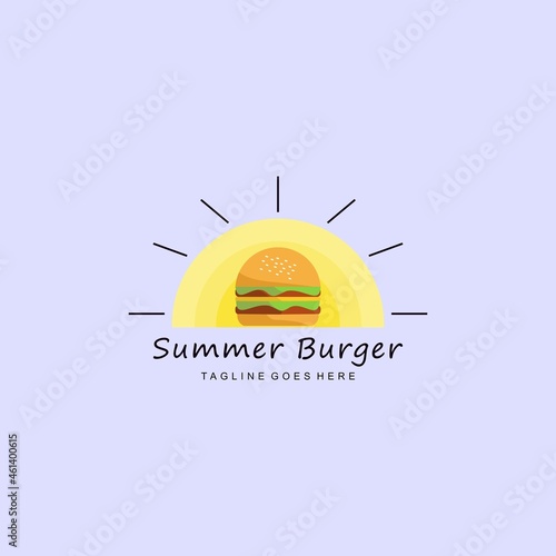 Summer burger logo illustration, fast food logo vector design  photo