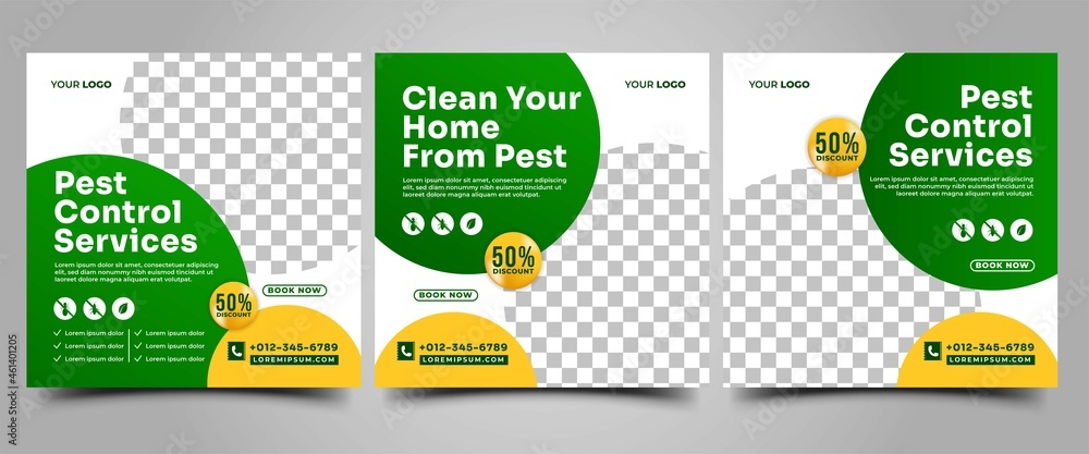 Pest control social media post template design collection. Stock Vector