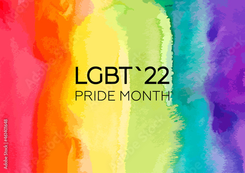 rainbow background painted in watercolor with lgbt 2022 logo. smooth transition of paint. LGBTQ support. human rights. for postcard, poster, banner or other design. vector bright colorful illustration