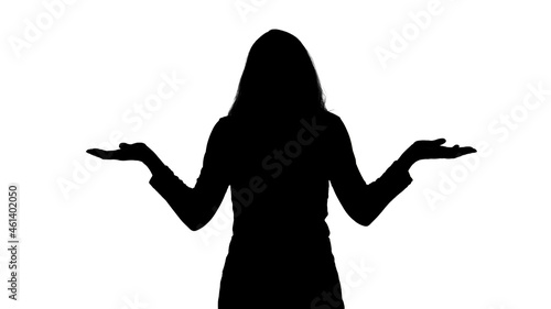 Photo of the shrugging woman's silhouette on white photo
