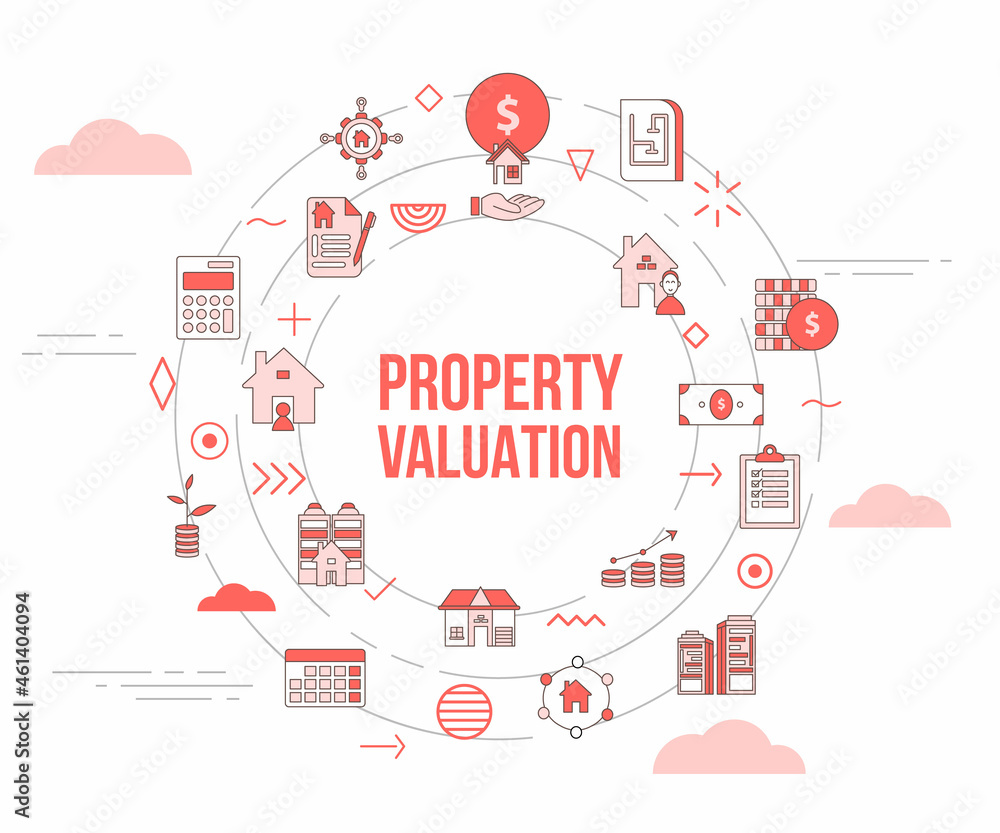 property valuation concept with icon set template banner and circle round shape