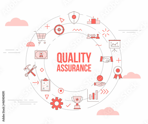 qa quality assurance concept with icon set template banner and circle round shape