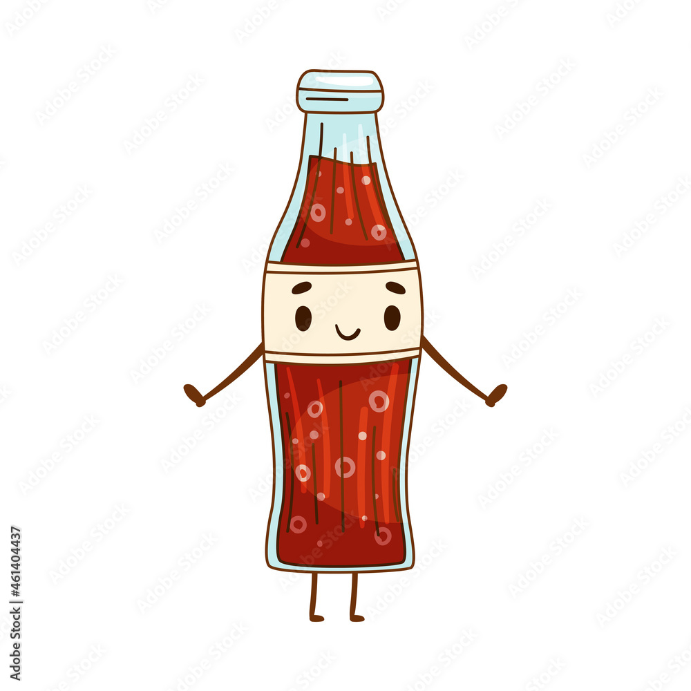 Happy funny smiling glass soda drink bottle cartoon character vector  illustration Stock Vector | Adobe Stock