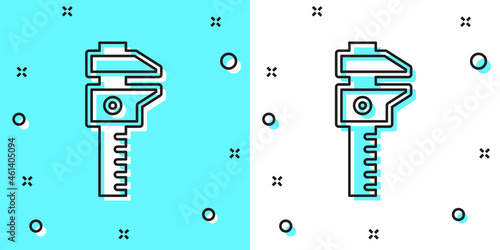 Black line Calliper or caliper and scale icon isolated on green and white background. Precision measuring tools. Random dynamic shapes. Vector