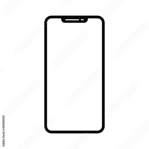 Phone icon. Linear smartphone icon on white background. Vector illustration. Black mobile phone icon