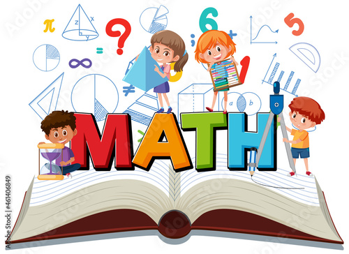 Children learning math with tools on book isolated