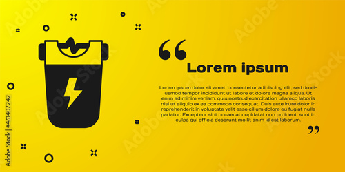 Black Police electric shocker icon isolated on yellow background. Shocker for protection. Taser is an electric weapon. Vector