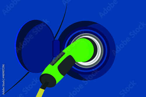 Close-up of electric vehicle (ev) being charged with electric car charger at charging station flat vector design,
illustration vector
