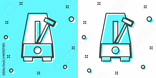 Black line Classic Metronome with pendulum in motion icon isolated on green and white background. Equipment of music and beat mechanism. Random dynamic shapes. Vector