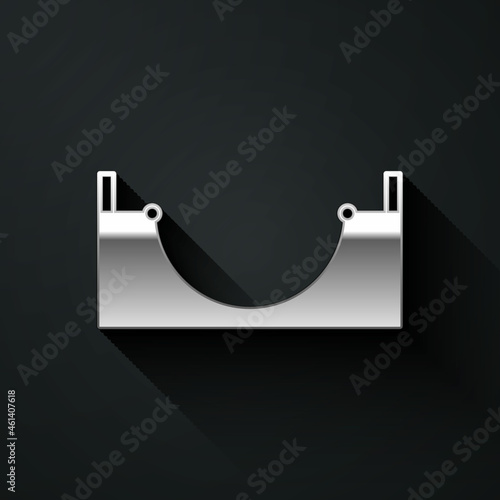 Silver Skate park icon isolated on black background. Set of ramp, roller, stairs for a skatepark. Extreme sport. Long shadow style. Vector