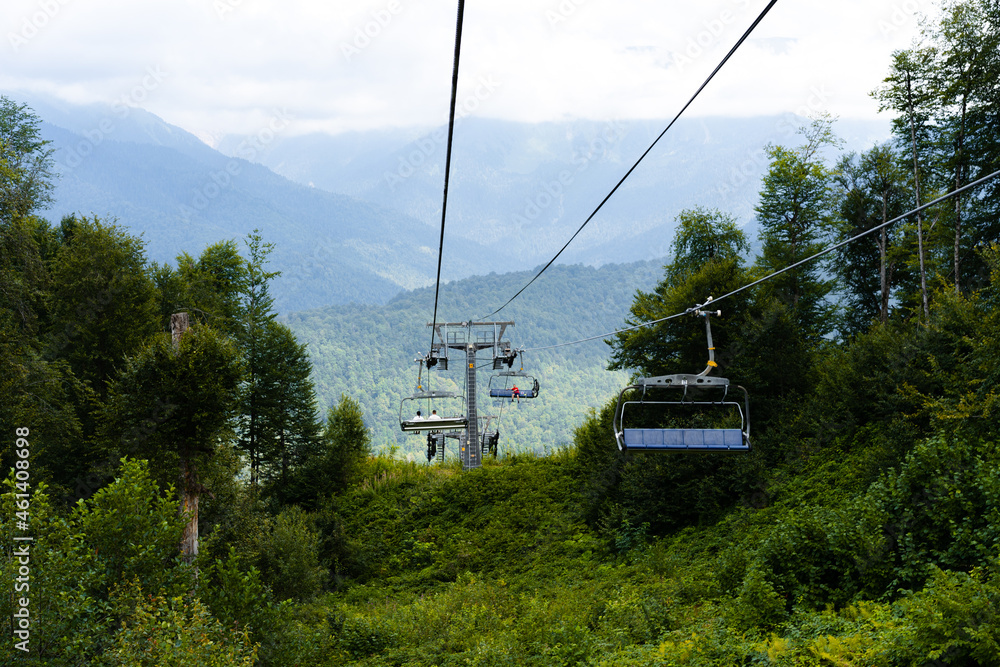 Chairlift in ski mountain resort at summer time