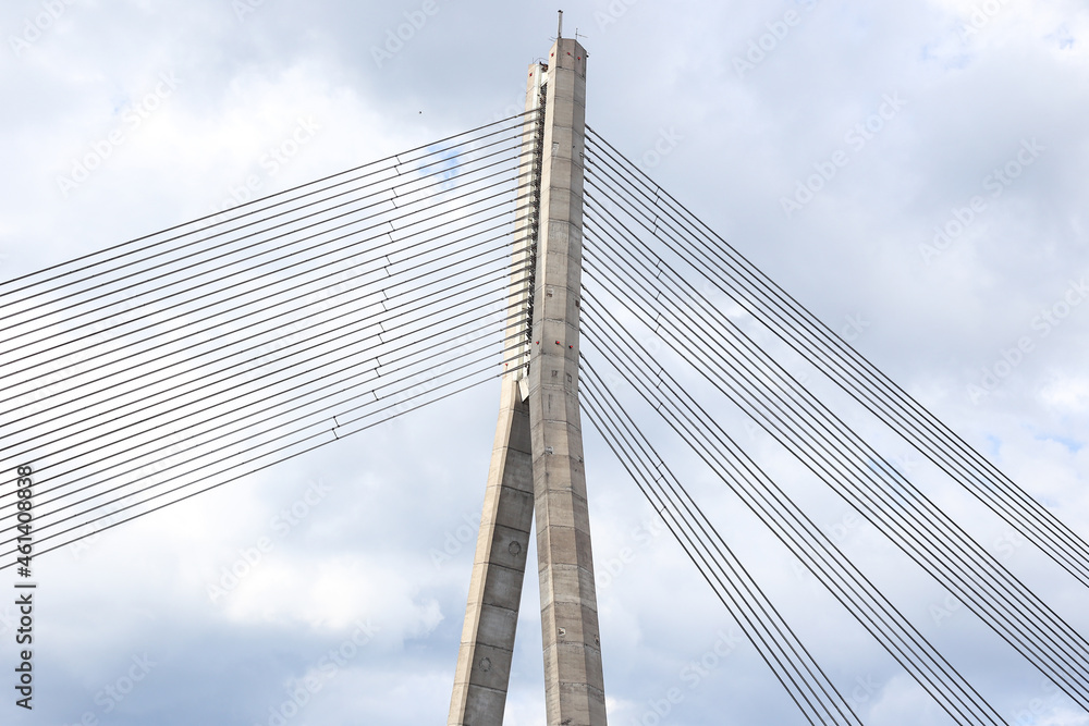 Close details of old large suspension bridge. Close details of old large suspension bridge.