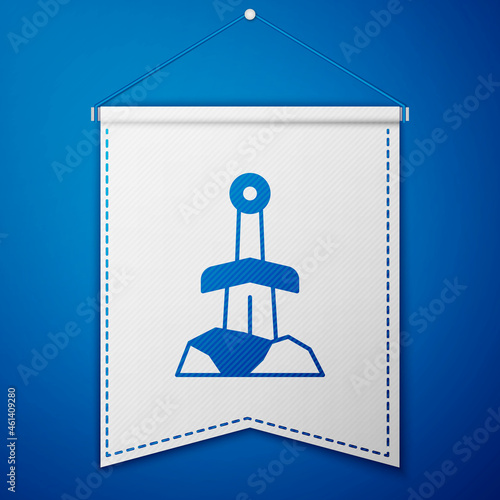 Blue Sword in the stone icon isolated on blue background. Excalibur the sword in the stone from the Arthurian legends. White pennant template. Vector