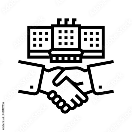 embassy diplomats handshaking line icon vector. embassy diplomats handshaking sign. isolated contour symbol black illustration