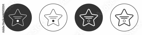 Black Walk of fame star on celebrity boulevard icon isolated on white background. Hollywood, famous sidewalk, boulevard actor. Circle button. Vector