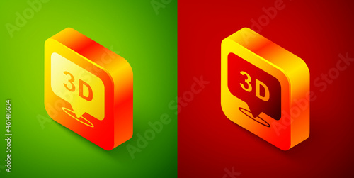 Isometric 3D word icon isolated on green and red background. Square button. Vector
