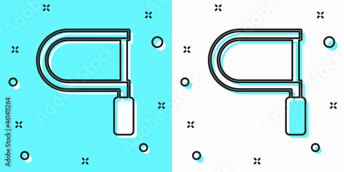Black line Hacksaw icon isolated on green and white background. Metal saw for wood and metal. Random dynamic shapes. Vector