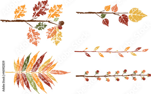 Colored ink print of a fallen autumn leaf. Watercolor leaf.