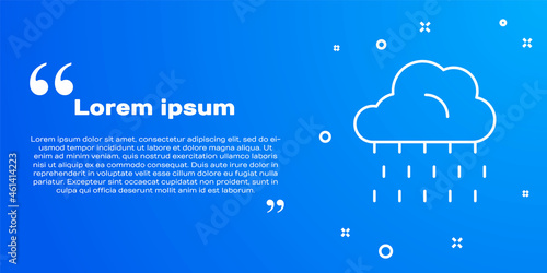 White line Cloud with rain icon isolated on blue background. Rain cloud precipitation with rain drops. Vector