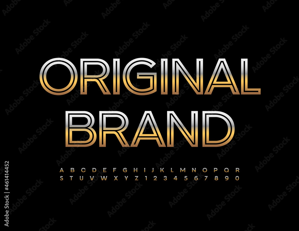 Vector business badge Original Brand. Gold creative Font. Luxury modern Alphabet Letters and Numbers set